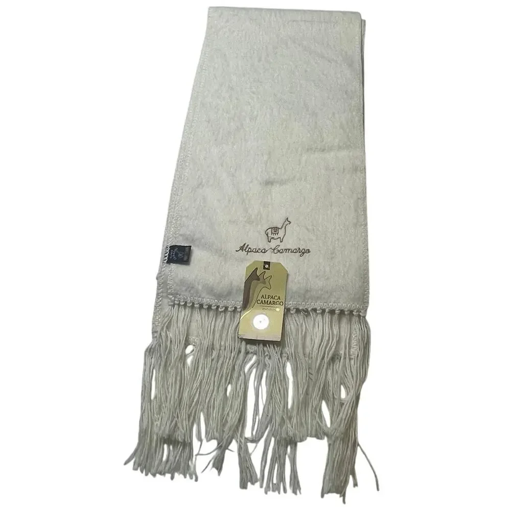 ALPACA CAMARGO PERUVIAN SCARF WINTER 100%ALPACA‎ IVORY COZY SOFT SOPHISTICATED